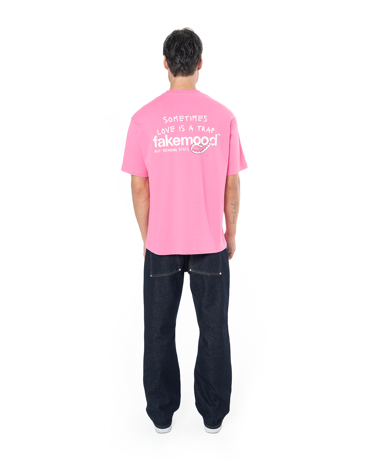 Unisex Oversize Love Is A Trap Baskili TiŞört - Pembe - 0
