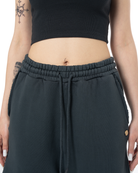 Unisex Oversize Nakişli Fm Madalyon Detayli Yipratmali Şort - Black
