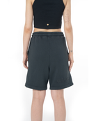 Unisex Oversize Nakişli Fm Madalyon Detayli Yipratmali Şort - Black