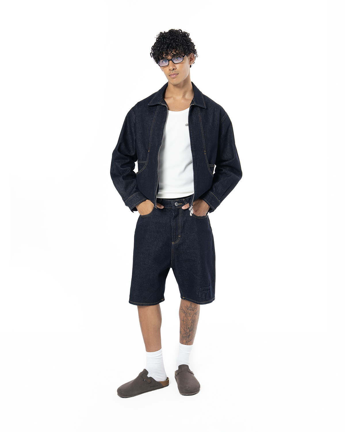 Unisex Oversize Premium Raw Denim Şort - SiYah