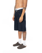 Unisex Oversize Premium Raw Denim Şort - SiYah
