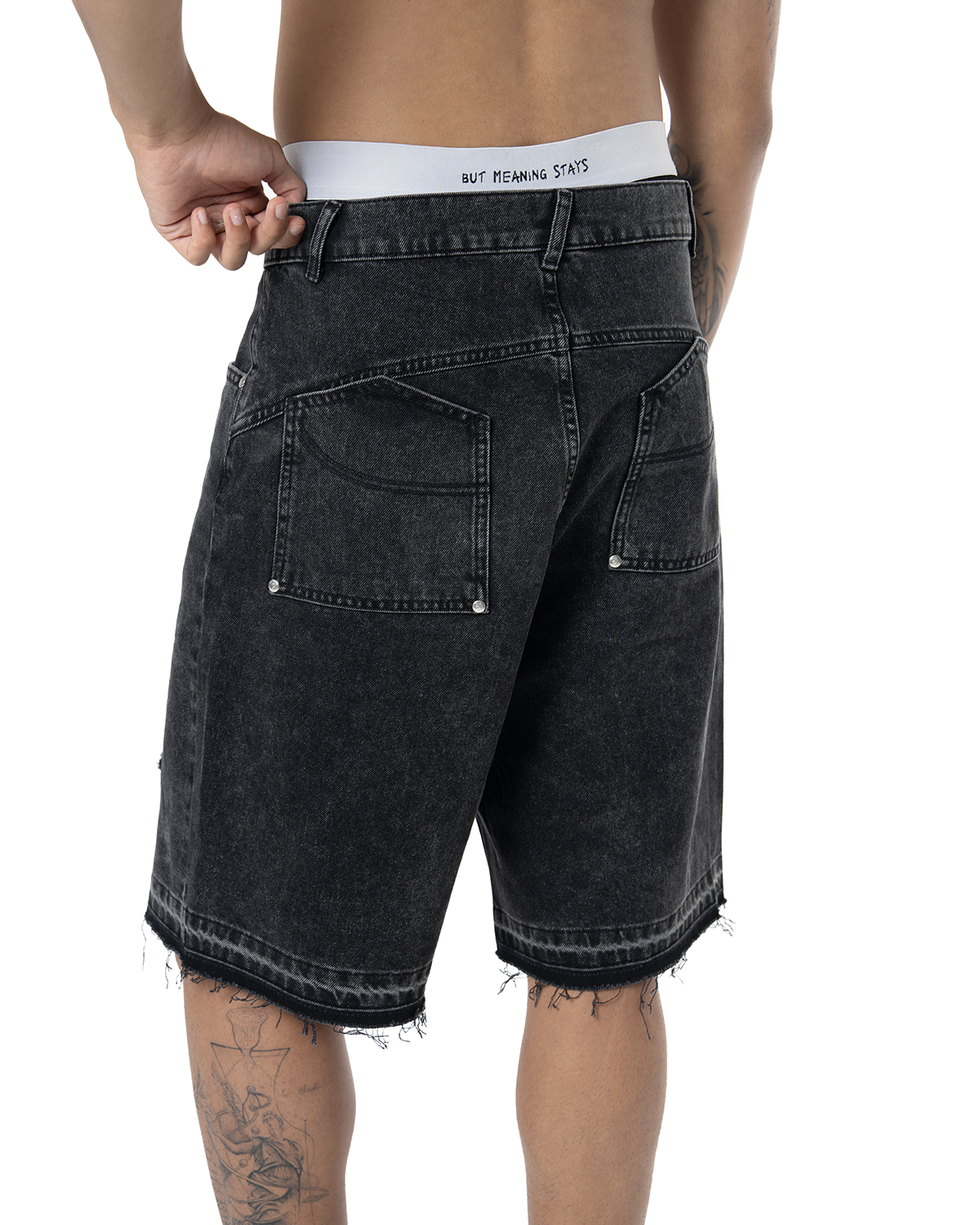 Unisex Oversize Yipratmali Fm Icon Detayli Premium Denim Şort - SiYah