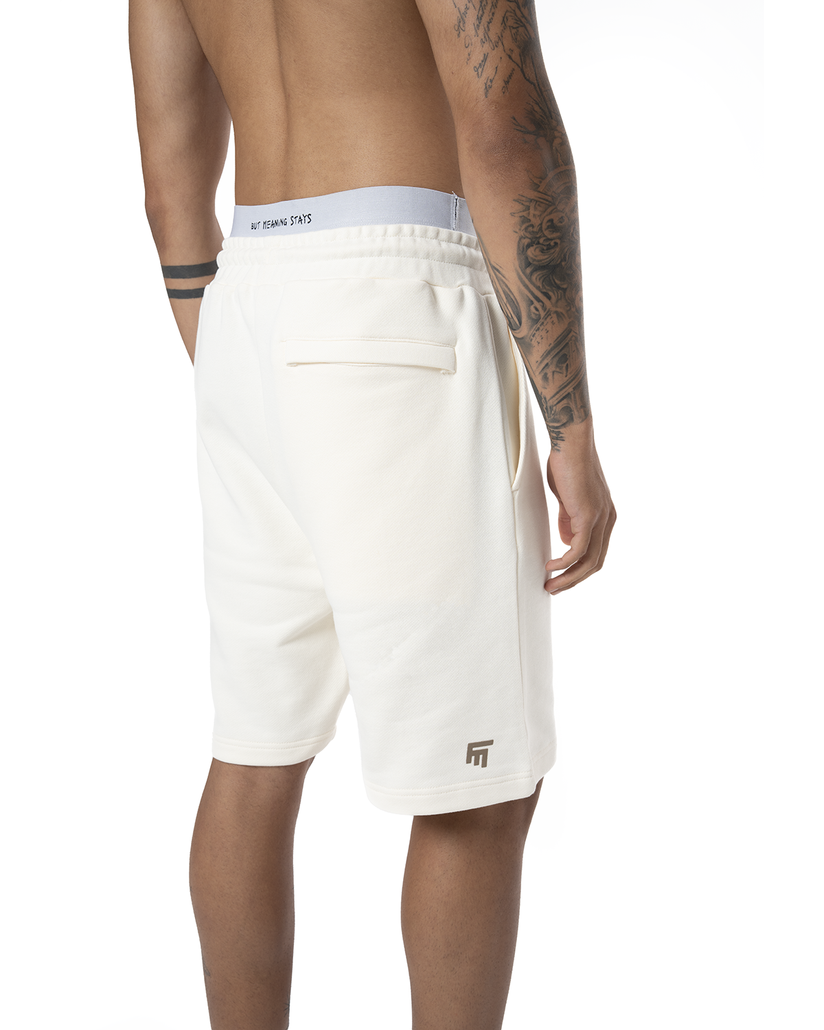 Unisex Relaxed Fit Basic Fakemood Baskili Şort - AntiK Beyaz