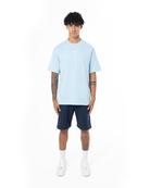 Unisex Relaxed Fit Basic Fakemood Baskili Şort -LaciVert - 3