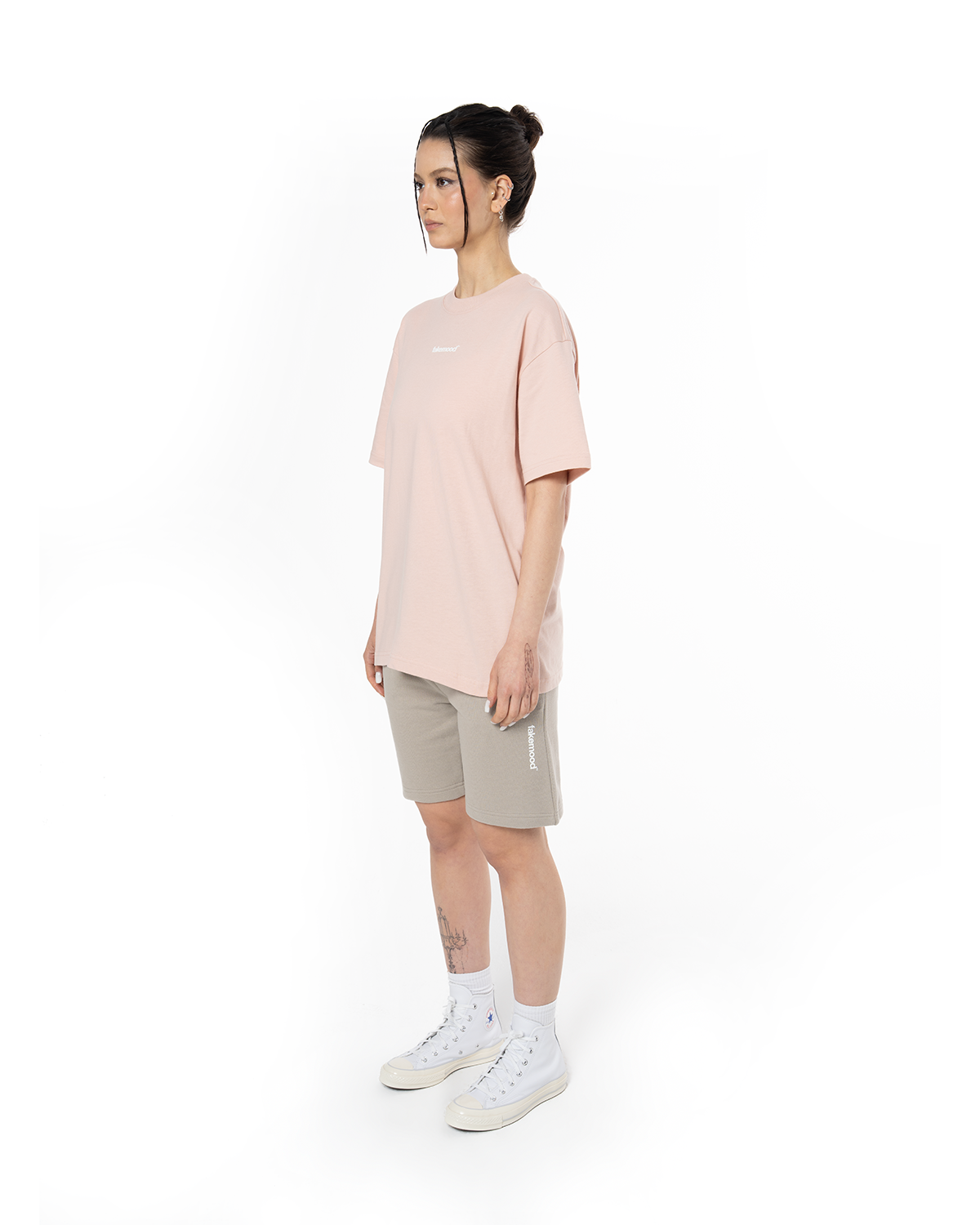 Unisex Relaxed Fit Basic Fakemood Baskili Şort - Taş - 4