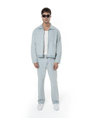 Unisex Relaxed Fit Fakemood Nakişli Premium Denim Pantolon - Açik Mavi