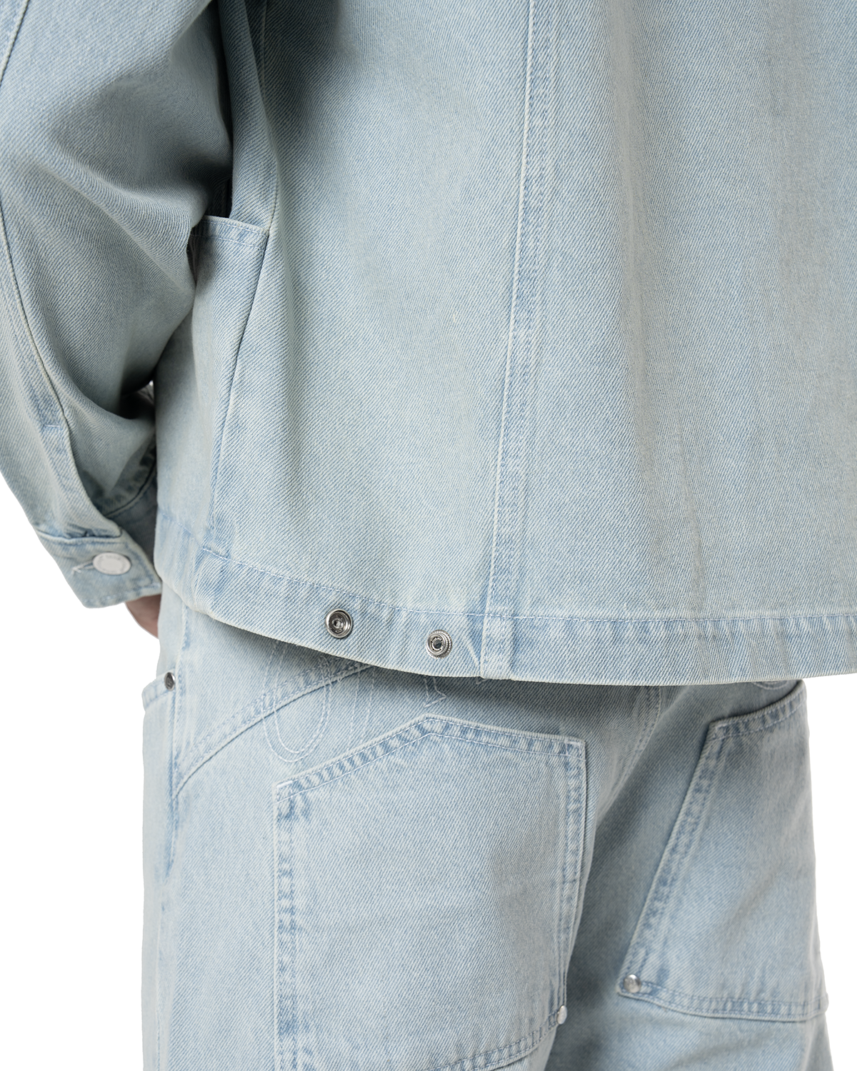 Unisex Relaxed Fit Fakemood Nakişli Premium Denim Pantolon - Açik Mavi