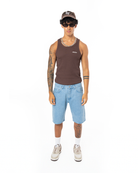 Unisex Relaxed Fit Fm Icon Logo Kabartmali Premium Denim Şort - Mavi