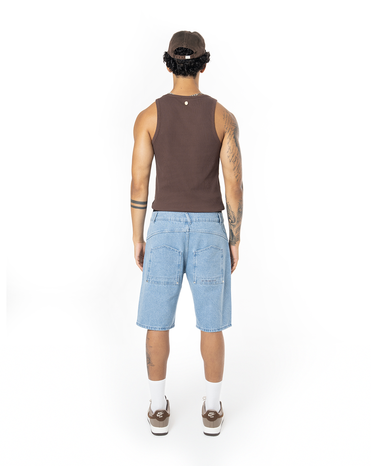 Unisex Relaxed Fit Fm Icon Logo Kabartmali Premium Denim Şort - Mavi