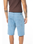 Unisex Relaxed Fit Fm Icon Logo Kabartmali Premium Denim Şort - Mavi