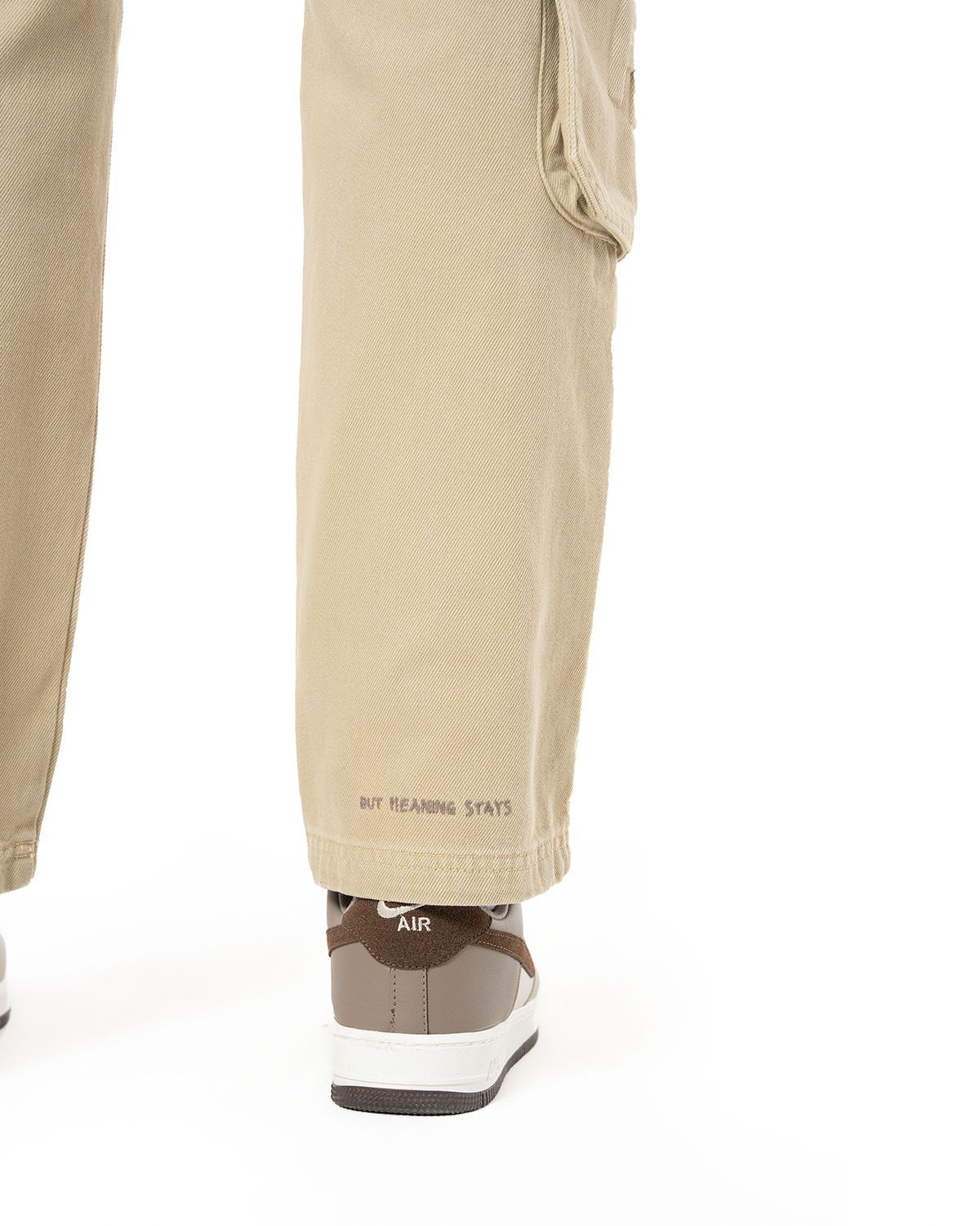 Unisex Relaxed Fit Logo Kabartmalı Nakış Detaylı Premium Kargo Pantolon - Bej - 4
