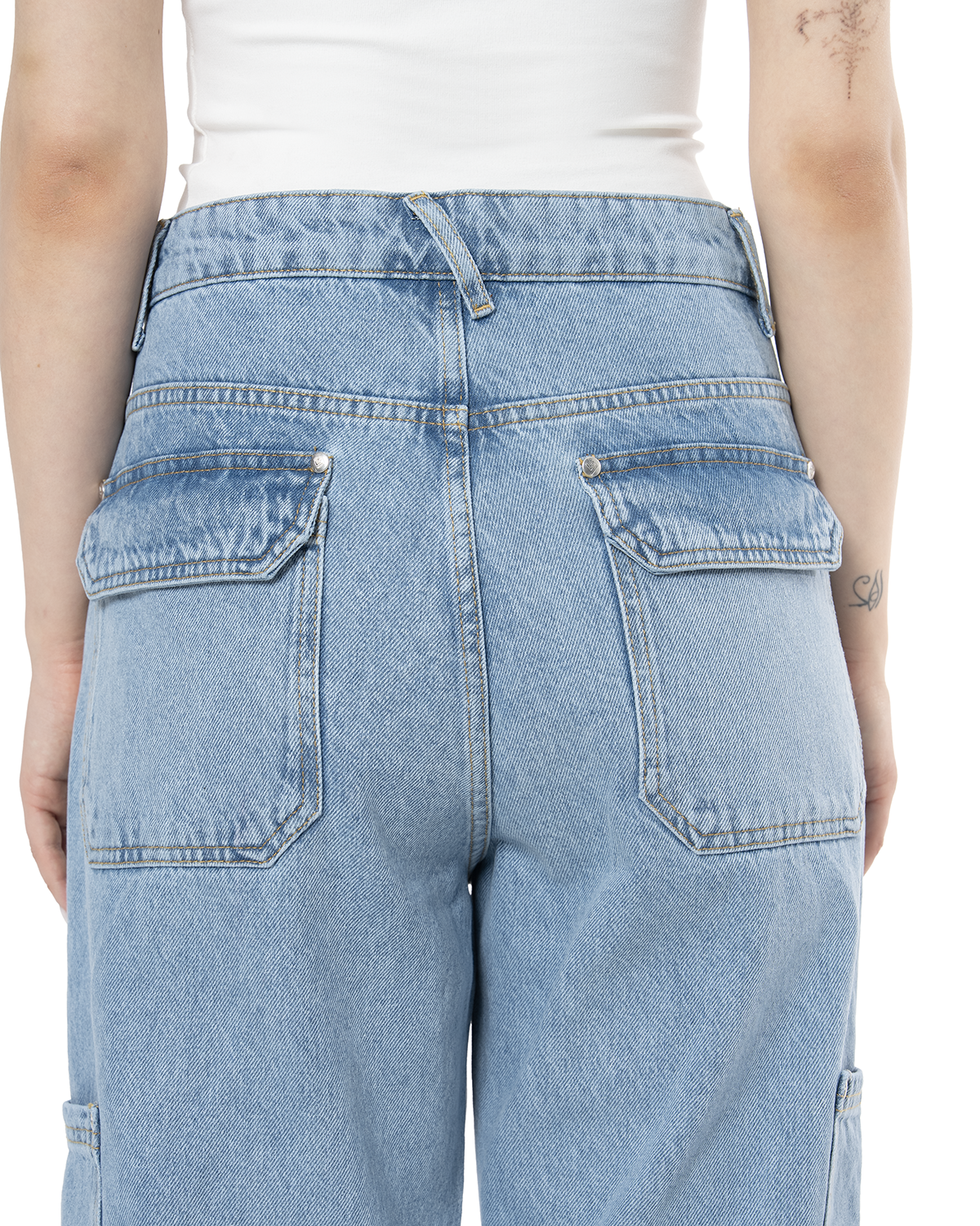 Unisex Relaxed Fit Logo Kabartmalı Nakış Detaylı Premium Kargo Pantolon - Mavi - 5