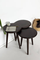 Fagus Wood-Doğal Masif Ahşap Yörünge Sehpa Seti - 3'lü Zigon Yuvarlak Modern Takım - Yan, Dekoratif Sehpa - Ceviz-Sehpa-1-Milagron.com