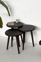 Fagus Wood-Doğal Masif Ahşap Yörünge Sehpa Seti - 3'lü Zigon Yuvarlak Modern Takım - Yan, Dekoratif Sehpa - Ceviz-Sehpa-2-Milagron.com