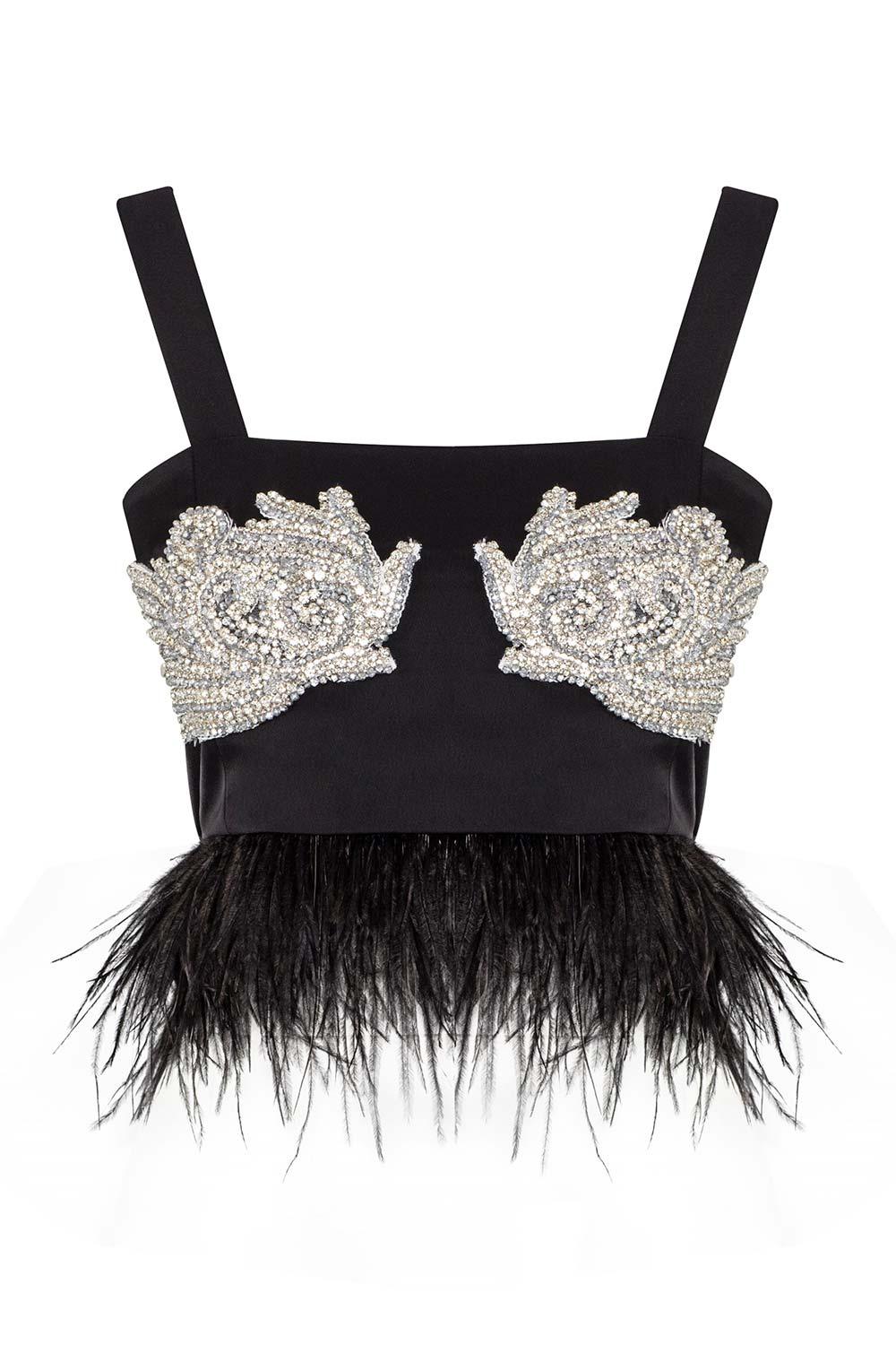 Fickle Hearts-Raven Taş işlemeli Tüylü Top-Top-1-Milagron.com