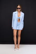 Selin Bebek Mavisi Taş Basklı Gabardin Oversize Blazer - 1