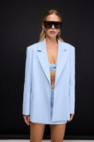 Selin Bebek Mavisi Taş Basklı Gabardin Oversize Blazer - 2