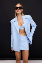 Selin Bebek Mavisi Taş Basklı Gabardin Oversize Blazer - 3