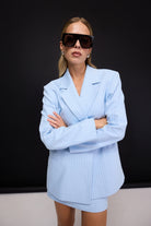 Selin Bebek Mavisi Taş Basklı Gabardin Oversize Blazer - 7