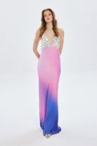 Fickle Hearts-Siren Maxi Saten Yaka Payet Detaylı Degrade Uzun Davet Elbisesi-Elbise-4-Milagron.com