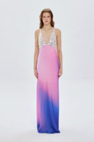 Fickle Hearts-Siren Maxi Saten Yaka Payet Detaylı Degrade Uzun Davet Elbisesi-Elbise-6-Milagron.com