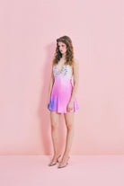 Fickle Hearts-Siren Pembe Degrade Saten Payet Yaka Detaylı Mini Elbise-Elbise-5-Milagron.com