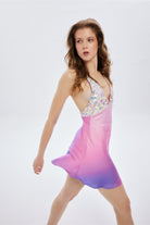 Fickle Hearts-Siren Pembe Degrade Saten Payet Yaka Detaylı Mini Elbise-Elbise-6-Milagron.com