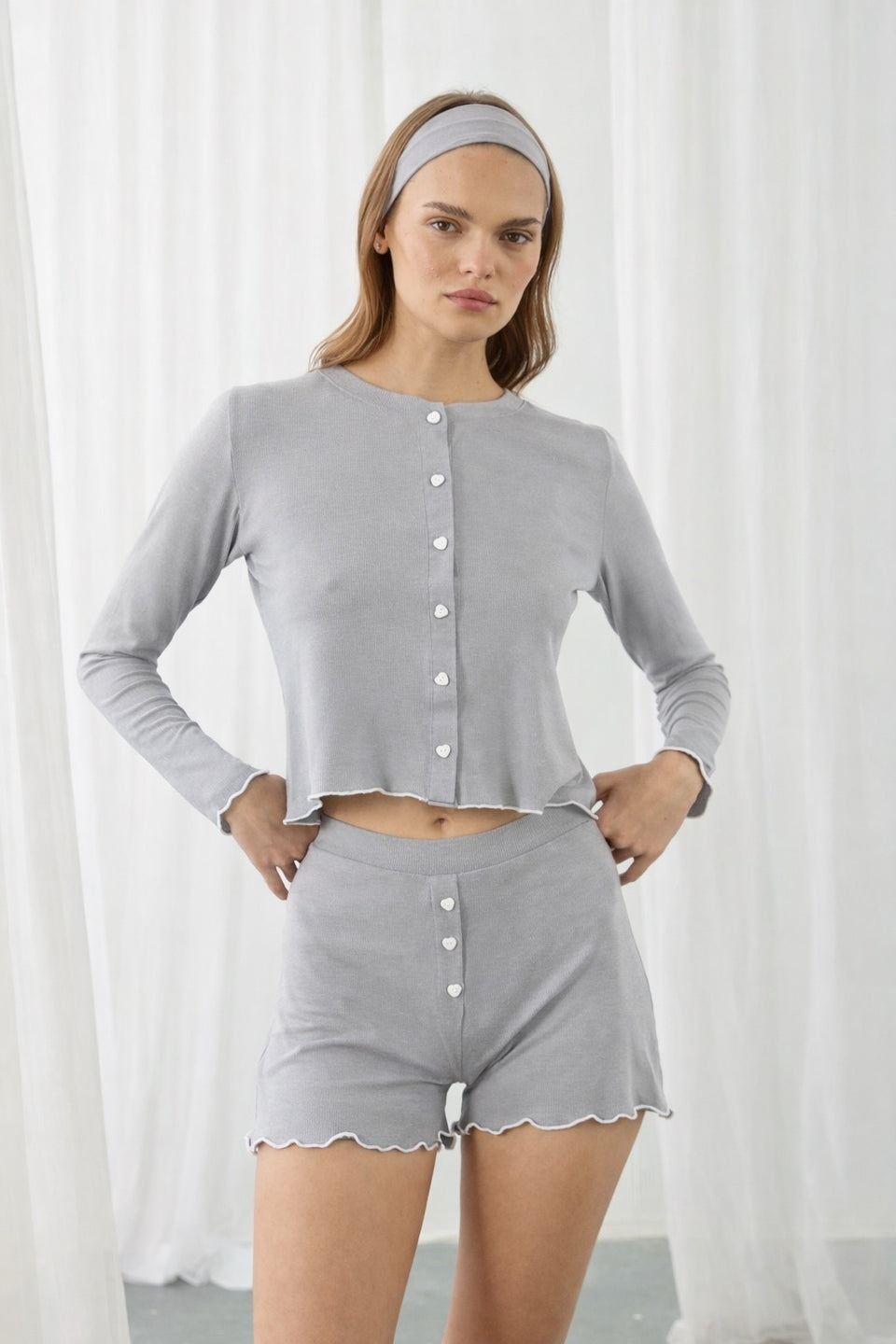 Liquide Amour Heart Shorts Set Gray