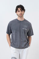 Fifty Pieces-Antrasit Düşük Omuzlu Asit Yıkamalı T-Shirt-T-Shirts-1-Milagron.com