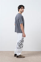 Fifty Pieces-Antrasit Düşük Omuzlu Asit Yıkamalı T-Shirt-T-Shirts-3-Milagron.com