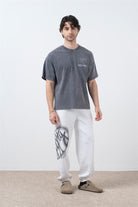 Fifty Pieces-Antrasit Düşük Omuzlu Asit Yıkamalı T-Shirt-T-Shirts-5-Milagron.com