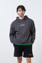 Fifty Pieces-Antrasit Düşük Omuzlu Sırt Baskılı Hoodie-Sweatshirts & Hoodies-1-Milagron.com