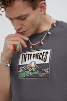 Fifty Pieces-Erkek Antrasit Düşük Omuzlu T Shirt Fifty Pieces-T-shirt-2-Milagron.com