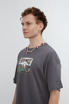 Fifty Pieces-Erkek Antrasit Düşük Omuzlu T Shirt Fifty Pieces-T-shirt-3-Milagron.com