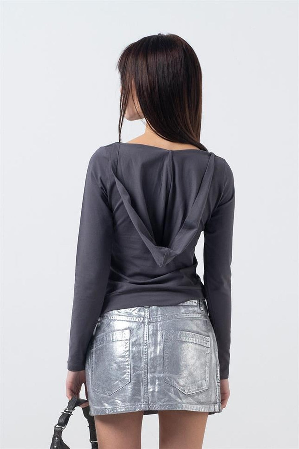 Fifty Pieces-Antrasit Kapüşonlu Uzun Kollu Bluz-T-Shirts-2-Milagron.com