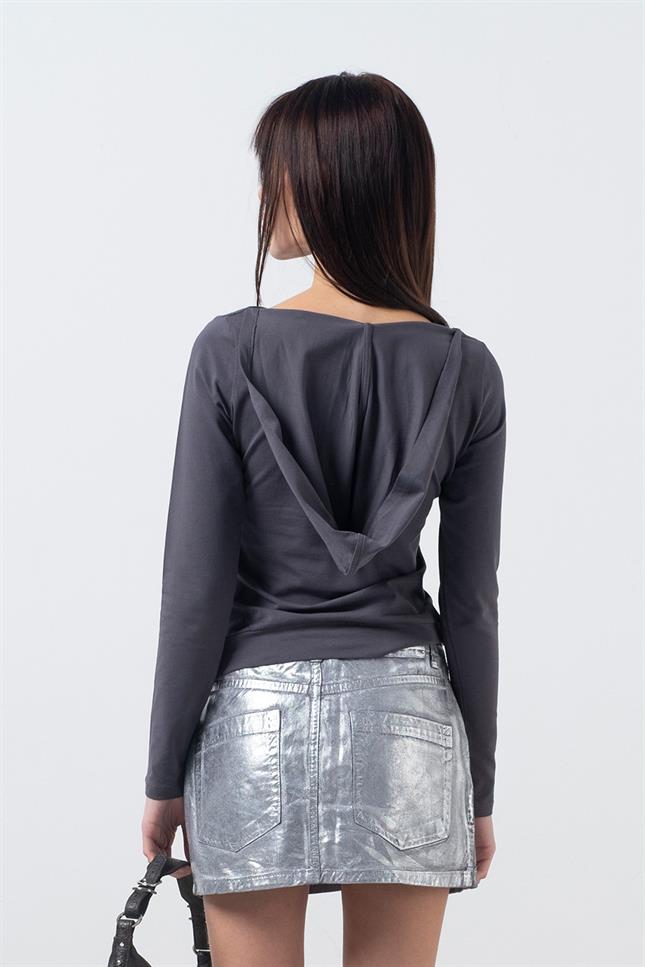 Fifty Pieces-Antrasit Kapüşonlu Uzun Kollu Bluz-T-Shirts-2-Milagron.com