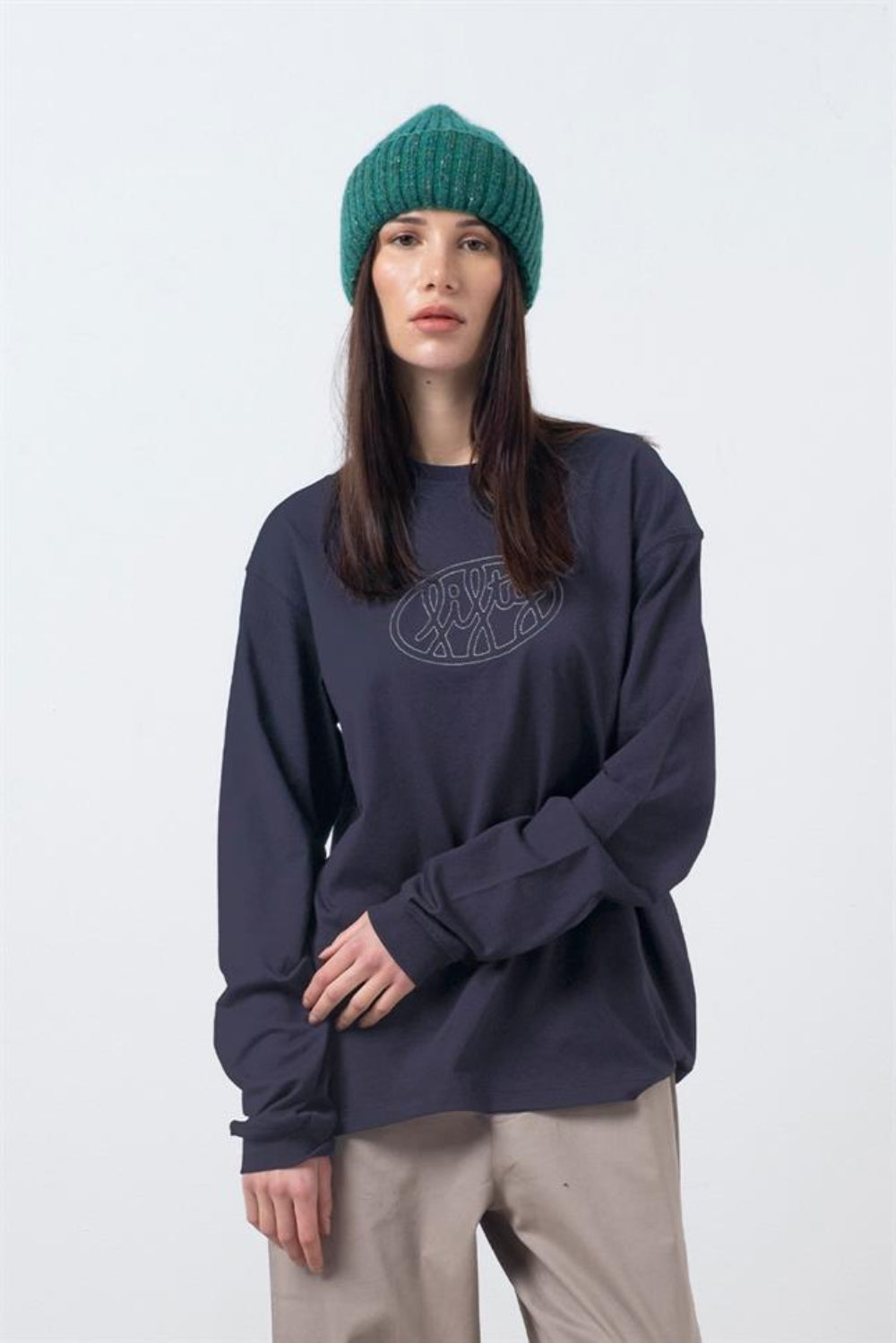 Fifty Pieces-Antrasit Uzun Kollu Oversize T-Shirt-T-Shirts-1-Milagron.com