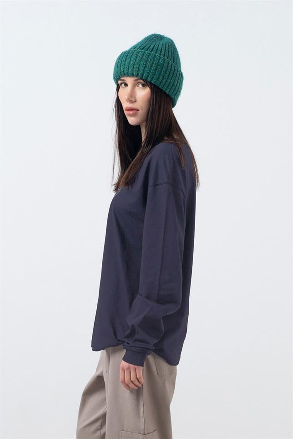 Fifty Pieces-Antrasit Uzun Kollu Oversize T-Shirt-T-Shirts-4-Milagron.com