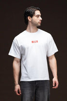 Fifty Pieces-Beyaz Düşük Omuzlu Sırt Baskılı T-Shirt-T-Shirts-1-Milagron.com