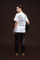 Fifty Pieces-Beyaz Loose Fit Sırt Baskılı T-Shirt-T-Shirts-1-Milagron.com