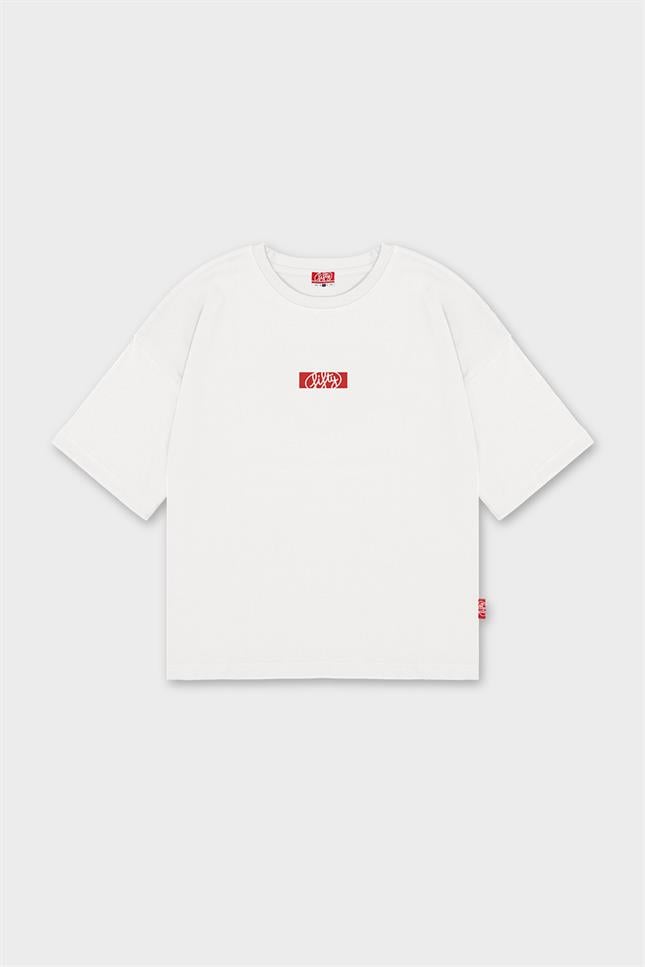 Fifty Pieces-Beyaz Oversize Sırt Baskılı T-Shirt-T-Shirts-5-Milagron.com