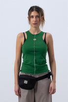 Fifty Pieces-Canlı Yeşil Core Kontrast Dikişli Halter Yaka Atlet-Top-1-Milagron.com