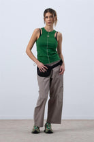 Fifty Pieces-Canlı Yeşil Core Kontrast Dikişli Halter Yaka Atlet-Top-4-Milagron.com