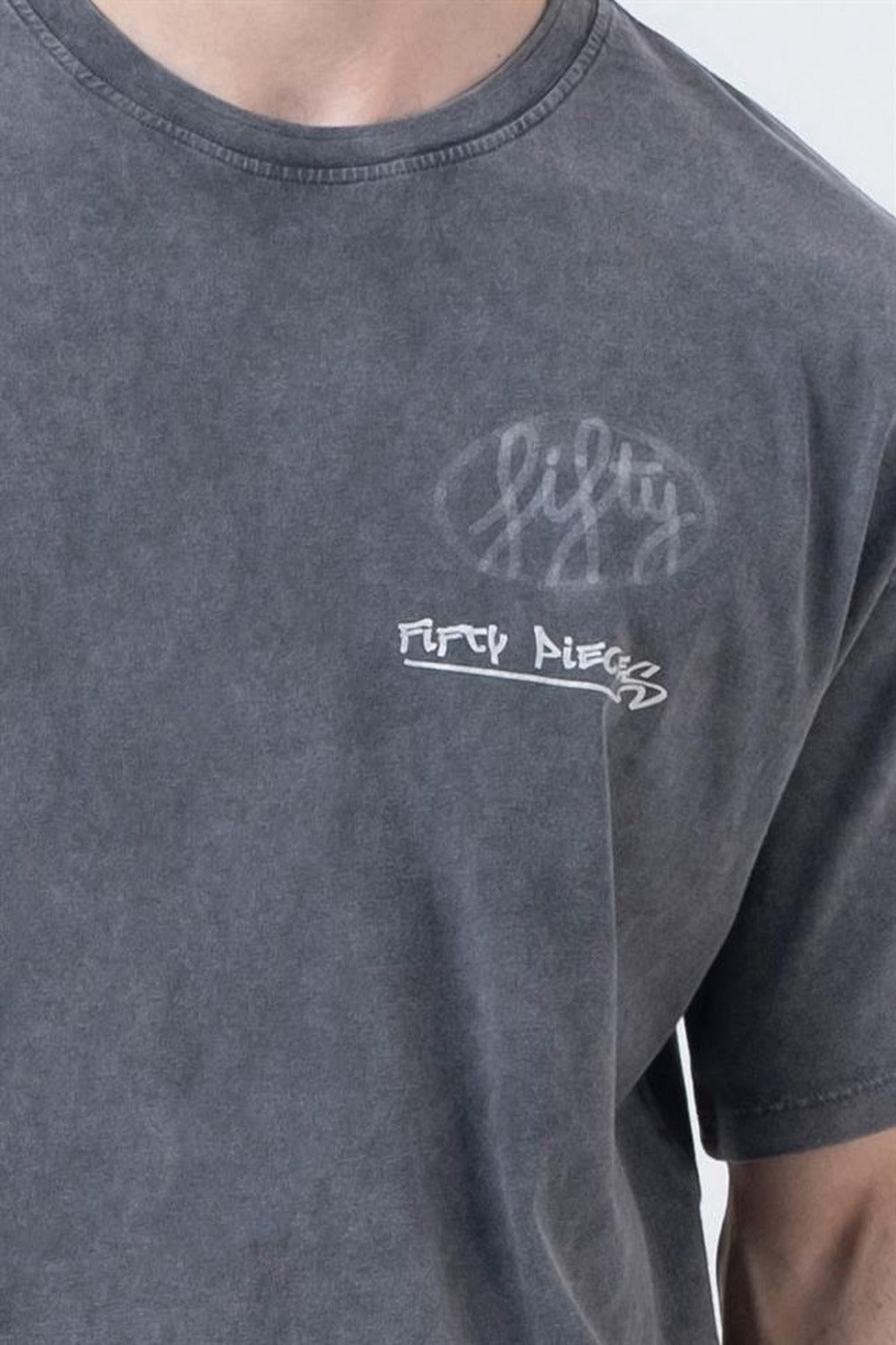 Erkek Antrasit Düşük Omuzlu Asit Yıkamalı T-Shirt