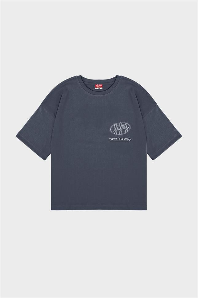 Erkek Antrasit Düşük Omuzlu Asit Yıkamalı T-Shirt