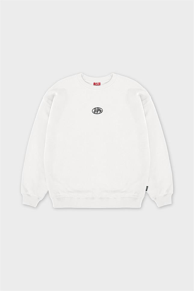 Erkek Beyaz Düşük Omuzlu Sırt Baskılı Sweatshirt