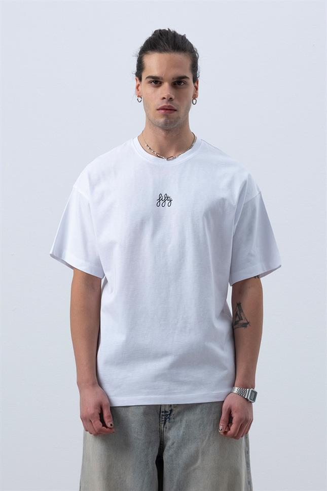 Erkek Beyaz Düşük Omuzlu T-Shirt
