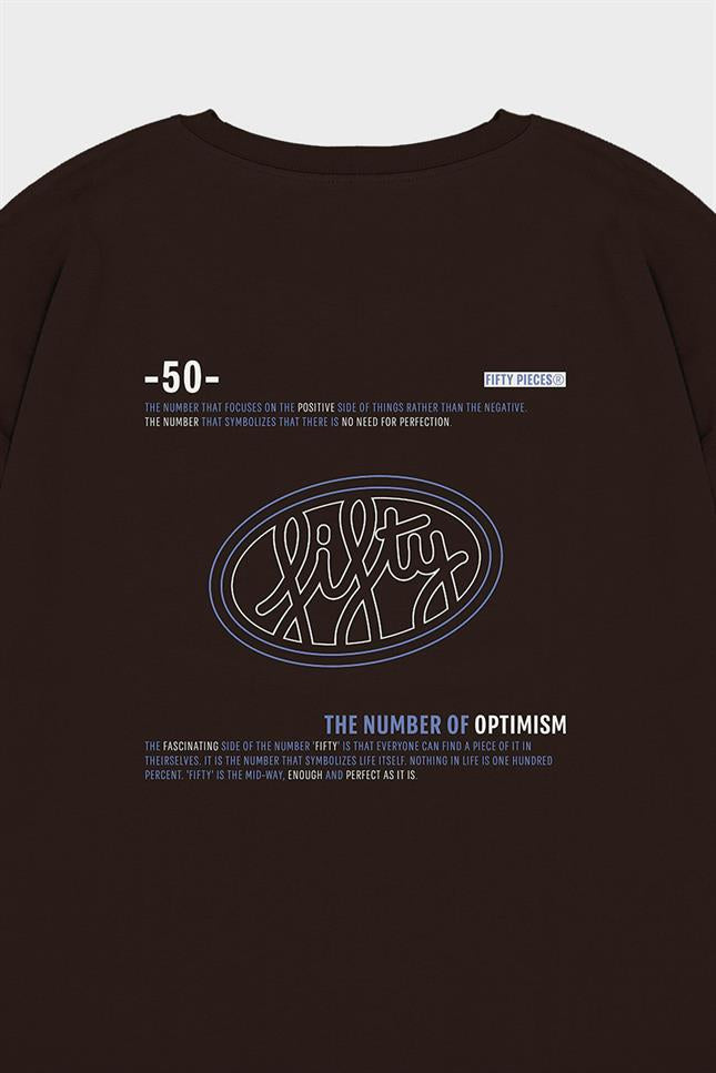 Erkek Kahverengi Düşük Omuzlu Sırt Baskılı T-Shirt