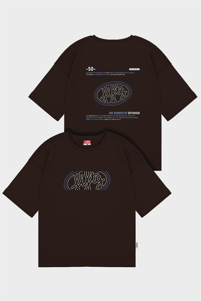 Erkek Kahverengi Düşük Omuzlu Sırt Baskılı T-Shirt
