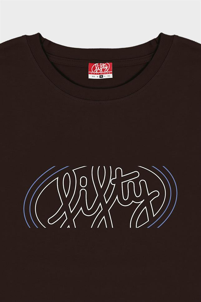 Erkek Kahverengi Düşük Omuzlu Sırt Baskılı T-Shirt